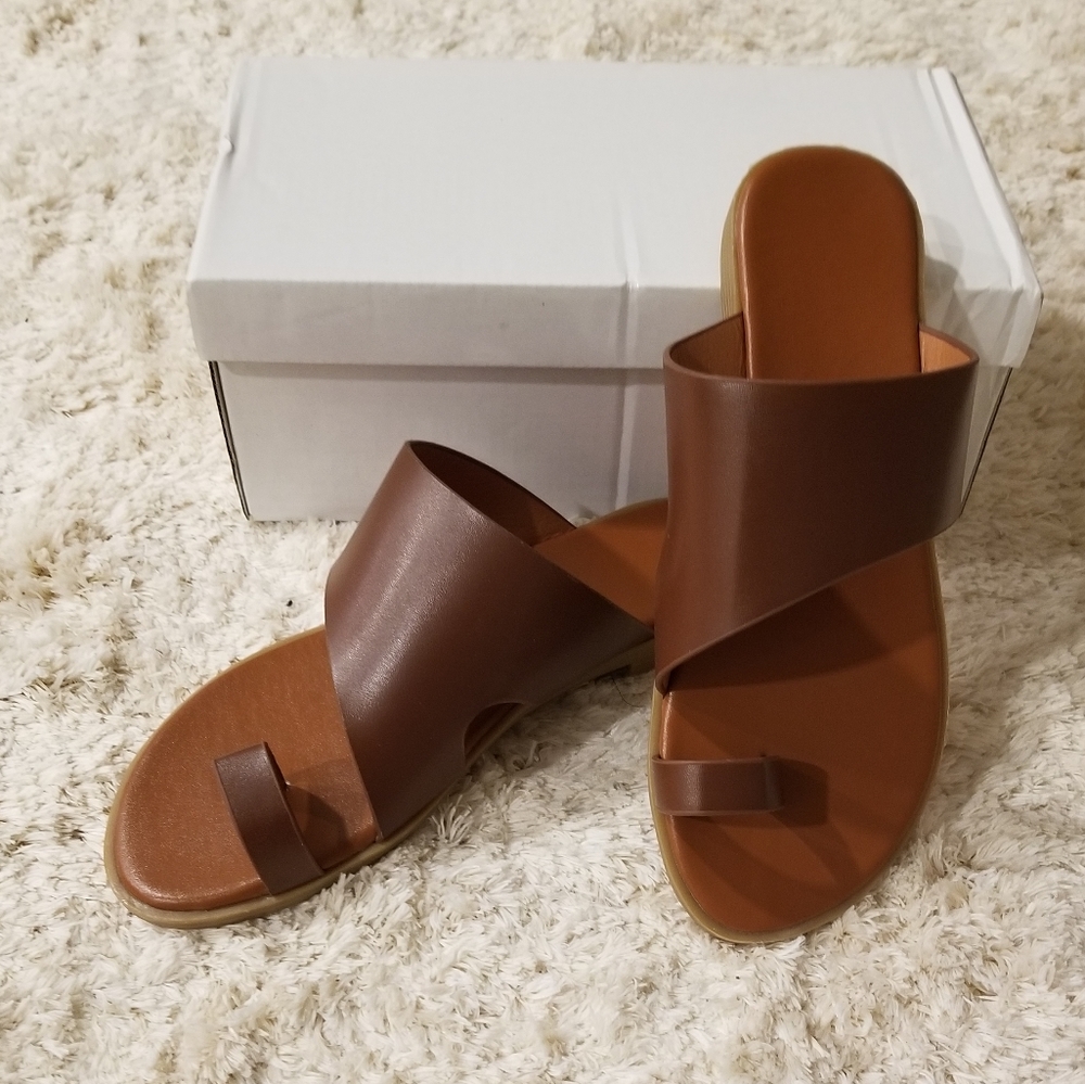 Brown Wide Fit Flat Sandals